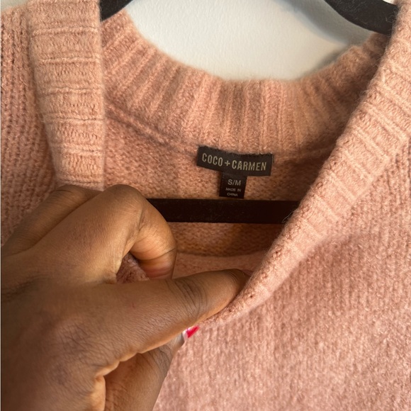 Coco+carmen acrylic blend blush pink side tie bell sleeve crew sweater… - Picture 3 of 7
